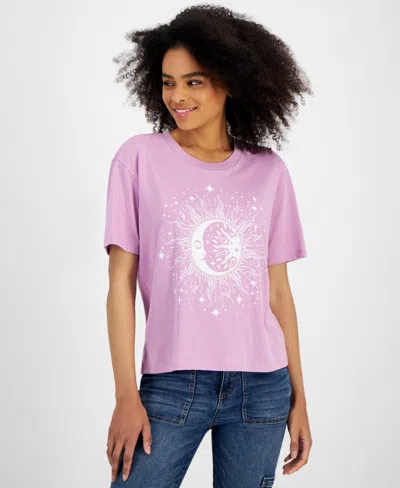 Rebellious One Juniors' Party Celestial Graphic T-shirt In Party Purple