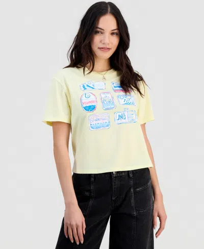 Rebellious One Juniors' Sardines Graphic Crewneck T-shirt In Yellow