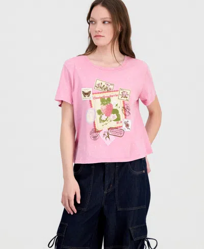 Rebellious One Juniors' Stamp Short-sleeve Cotton T-shirt In Pink