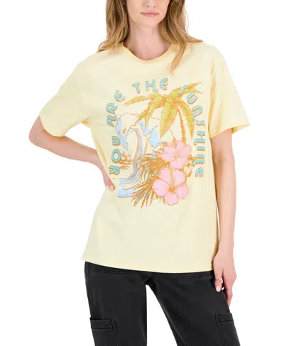 Rebellious One Juniors' Sunshine Cotton Floral Graphic T-shirt In French Vanilla