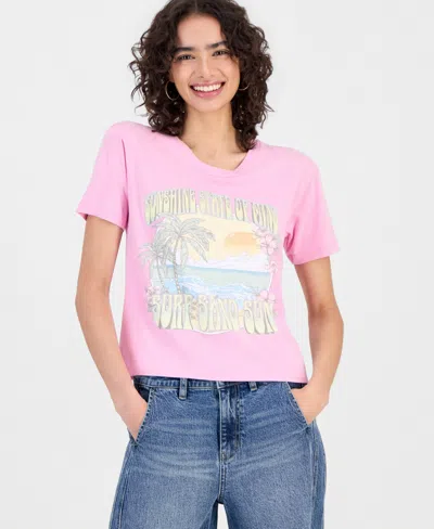 Rebellious One Juniors' Sunshine State Graphic-print Tee In Pink