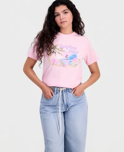 Rebellious One Juniors' Surfing Club Cotton Boyfriend T-shirt In Pink