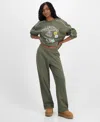 Rebellious One Juniors' V-waist Piped Sweatpants In Green