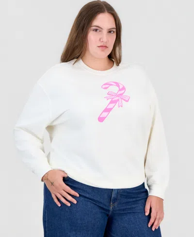Rebellious One Plus Size Holiday Candy Cane Graphic Pullover In Egret