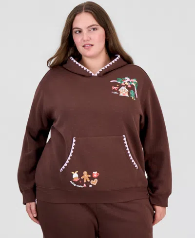 Rebellious One Plus Size Whip Stitch Graphic Fleece Hoodie In Shaved Chocolate