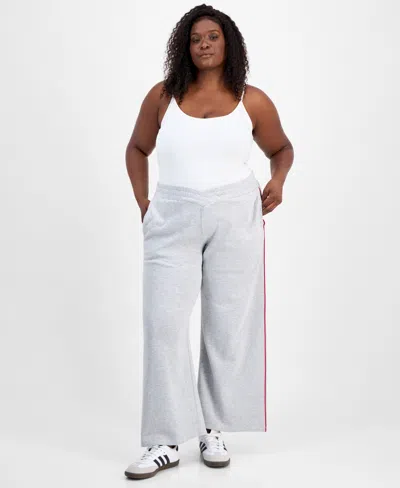 Rebellious One Trendy Plus Contrast-piped Fleece Sweatpants In Gray
