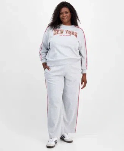 Rebellious One Trendy Plus Contrast Piped Fleece Sweatshirt Sweatpants In Gray