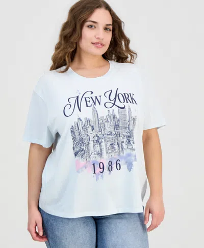 Rebellious One Trendy Plus New York Skyline Short-sleeve Tee In Black