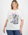 Rebellious One Trendy Plus Size Cotton Howdy T-shirt In Antique White