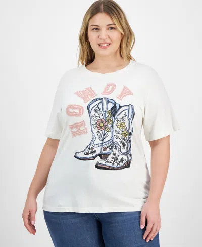 Rebellious One Trendy Plus Size Cotton Howdy T-shirt In Antique White