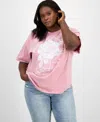 Rebellious One Trendy Plus Size Cotton Rose Mineral Wash T-shirt