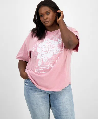 Rebellious One Trendy Plus Size Cotton Rose Mineral Wash T-shirt In Purple