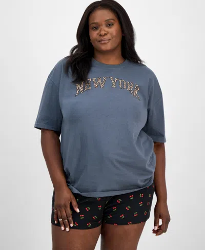 Rebellious One Trendy Plus Size Cotton Short-sleeve Cheetah-print New York Graphic T-shirt