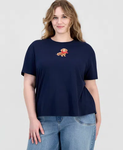 Rebellious One Trendy Plus Size Dachshund Bow Graphic T-shirt In Navy