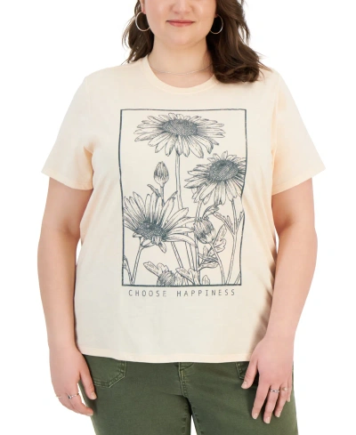 Rebellious One Trendy Plus Size Daisy Graphic T-shirt In Pale Peach