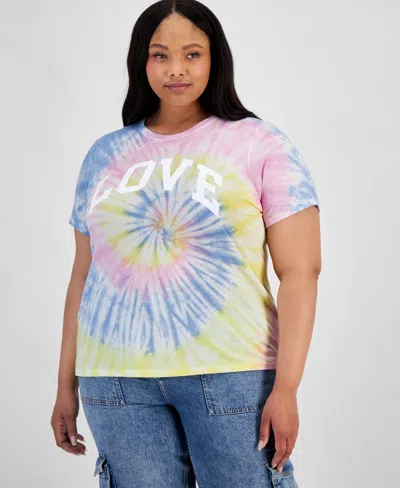 Rebellious One Trendy Plus Size Love Tie-dye Graphic T-shirt In Placid Blu