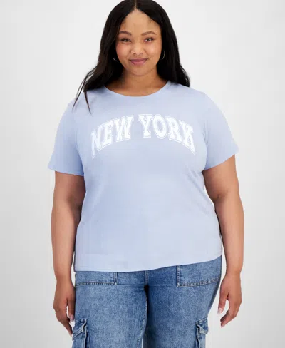 Rebellious One Trendy Plus Size New York Graphic T-shirt In Skylight B