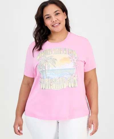 Rebellious One Trendy Plus Sunshine Mineral Wash Graphic Tee In Pink