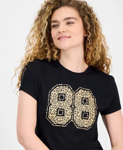 Rebellious One T-shirt Women Black Cheetah Print Stretch Crew Neck Pall190