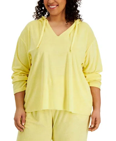 Rebellious One Women's Trendy Plus Size Loop Terry Hoodie In Pale Banana In Yellow