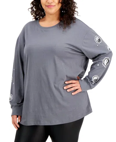 Rebellious One Women's Trendy Plus Size Yin Yang Graphic Top In Turbulance In Gray
