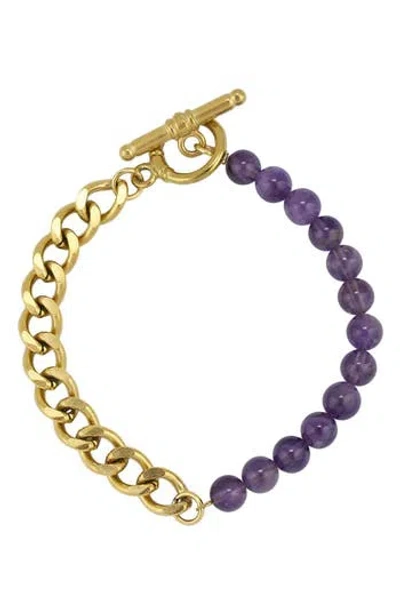 Rebl Amethyst Beaded Cuban Chain Toggle Bracelet