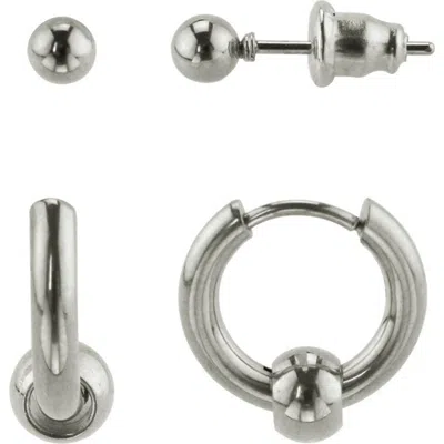 Rebl Ball Stud Earrings & Huggie Hoop Earrings Set In Orange