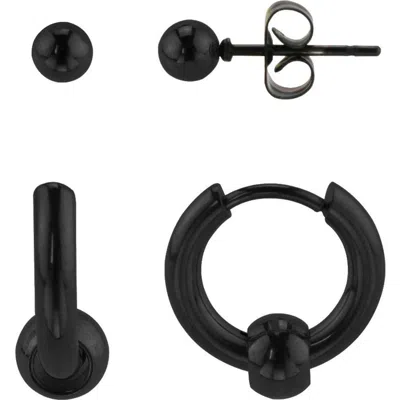 Rebl Ball Stud Earrings & Huggie Hoop Earrings Set In Pattern