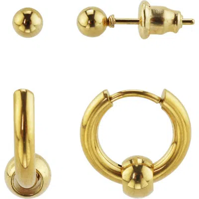 Rebl Ball Stud Earrings & Huggie Hoop Earrings Set In Pattern