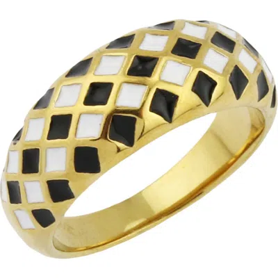 Rebl Checkered Enamel Domed Ring In Gold