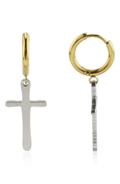 Rebl Cross Drop Huggie Hoop Earrings