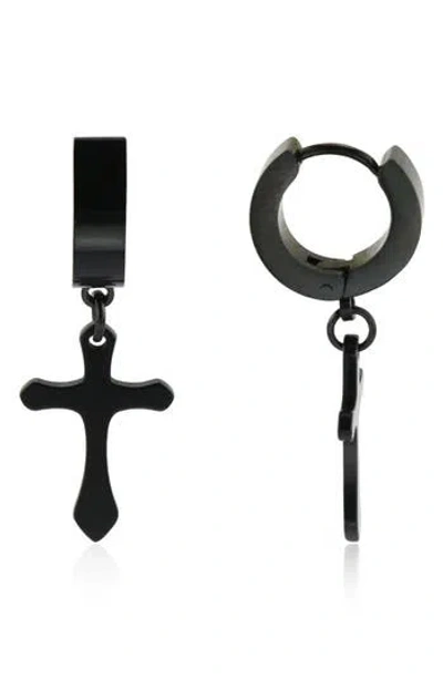Rebl Cross Drop Huggie Hoop Earrings In Black