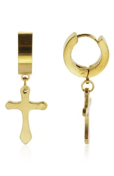 Rebl Cross Drop Huggie Hoop Earrings In Gold