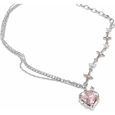 Rebl Crystal Heart Pendant Necklace In Pink