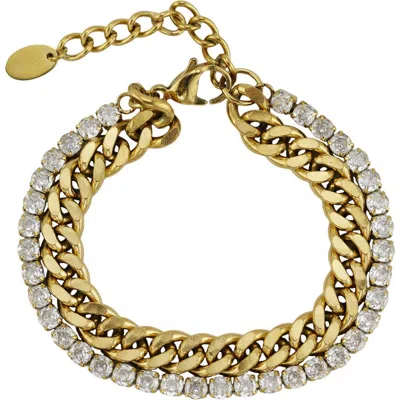 Rebl Cubic Zirconia & Curb Chain Layered Bracelet