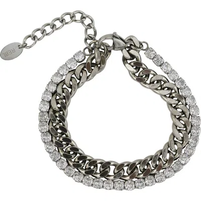 Rebl Cubic Zirconia & Curb Chain Layered Bracelet In Silver