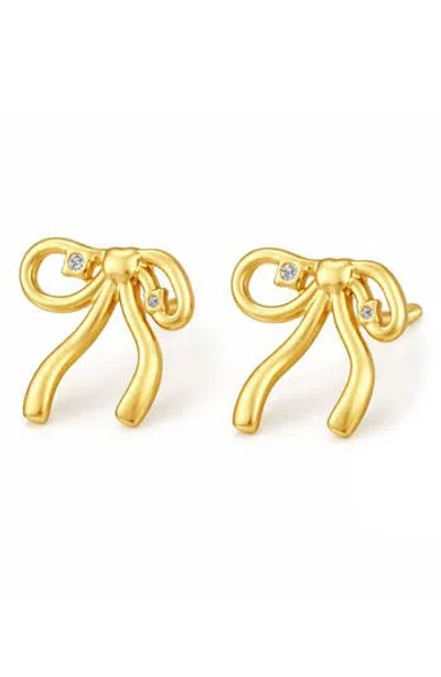 Rebl Cubic Zirconia Bow Stud Earrings In Gold