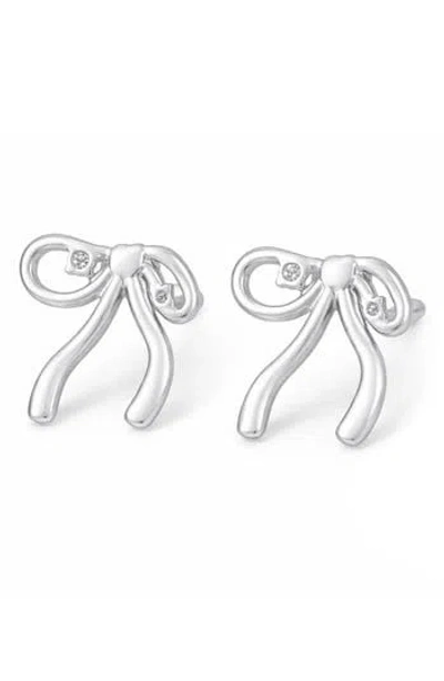 Rebl Cubic Zirconia Bow Stud Earrings In Metallic
