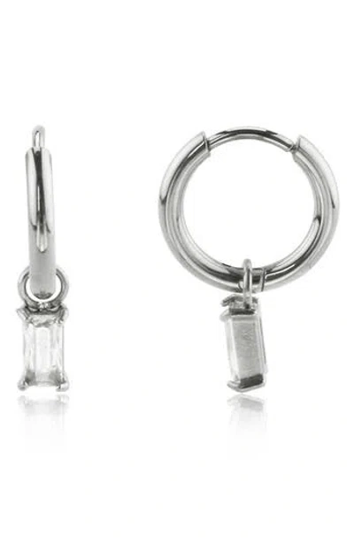 Rebl Cubic Zirconia Drop Huggie Hoop Earrings