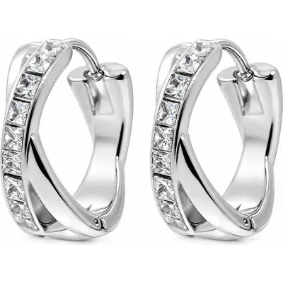Rebl Cubic Zirconia Huggie Hoop Earrings In Silver
