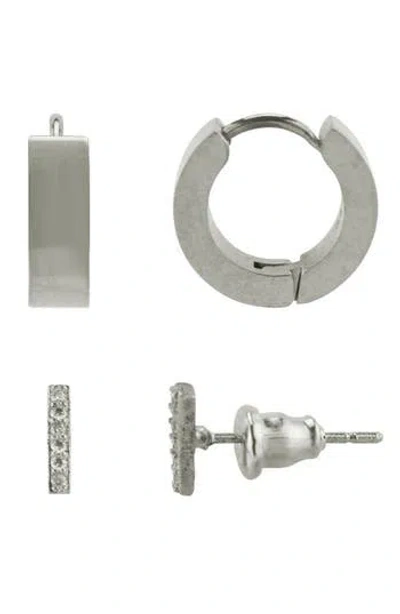 Rebl Cubic Zirconia Stud & Hoop Earrings Set In Neutral