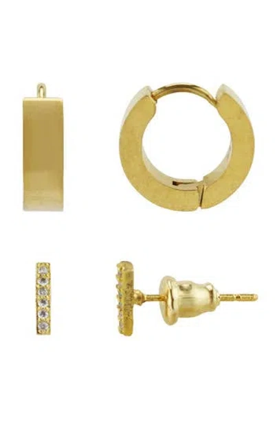 Rebl Cubic Zirconia Stud & Hoop Earrings Set In Orange