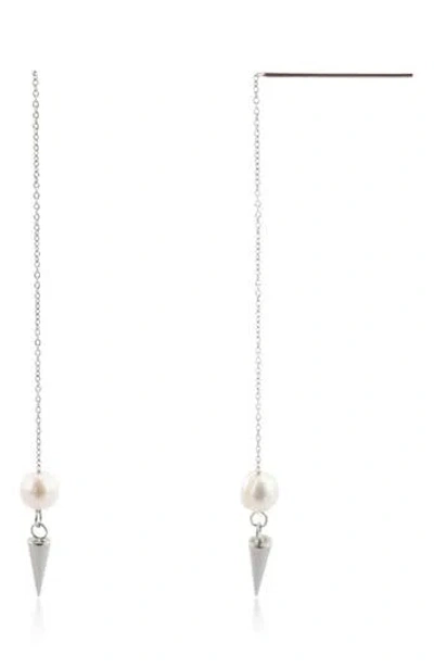 Rebl Cultured Pearl & Spike Threader Earrings In Silver