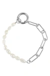 Rebl Faux Pearl Paperclip Chain Bracelet