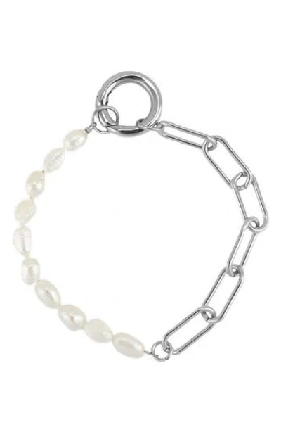 Rebl Faux Pearl Paperclip Chain Bracelet