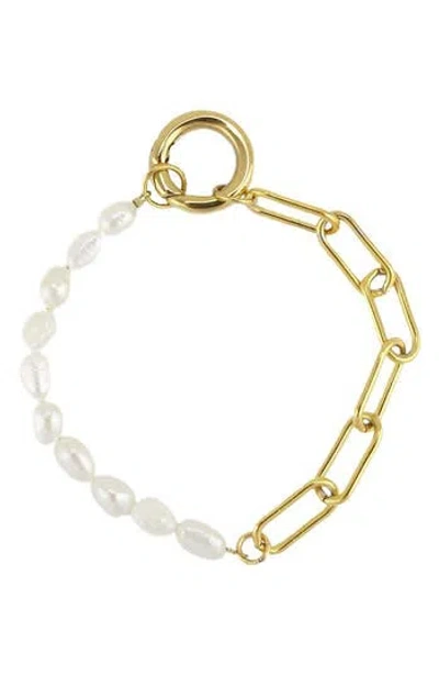 Rebl Faux Pearl Paperclip Chain Bracelet
