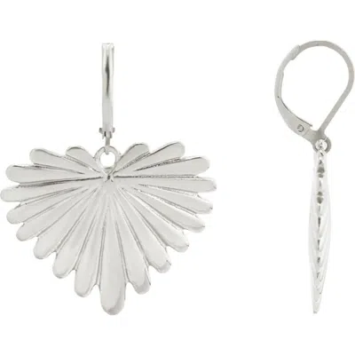 Rebl Feathered Heart Drop Earrings In Silver