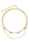 Rebl Gender Inclusive Ash Faux Pearl & Spike Layered Necklace In Gold