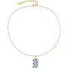Rebl Gender Inclusive Checkered Pendant Necklace In Blue And White