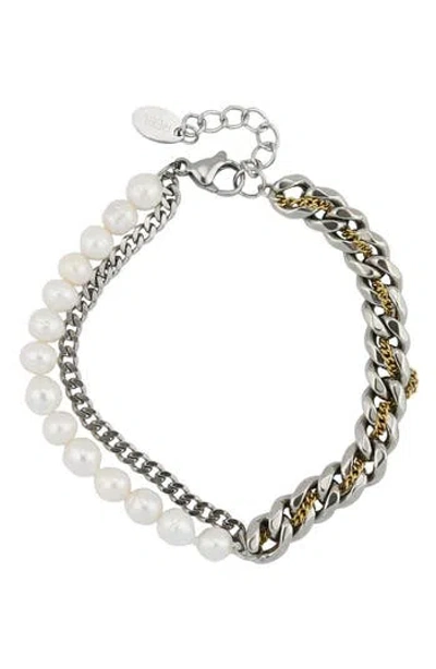 Rebl Gender Inclusive Faux Pearl Curb Link Layered Bracelet